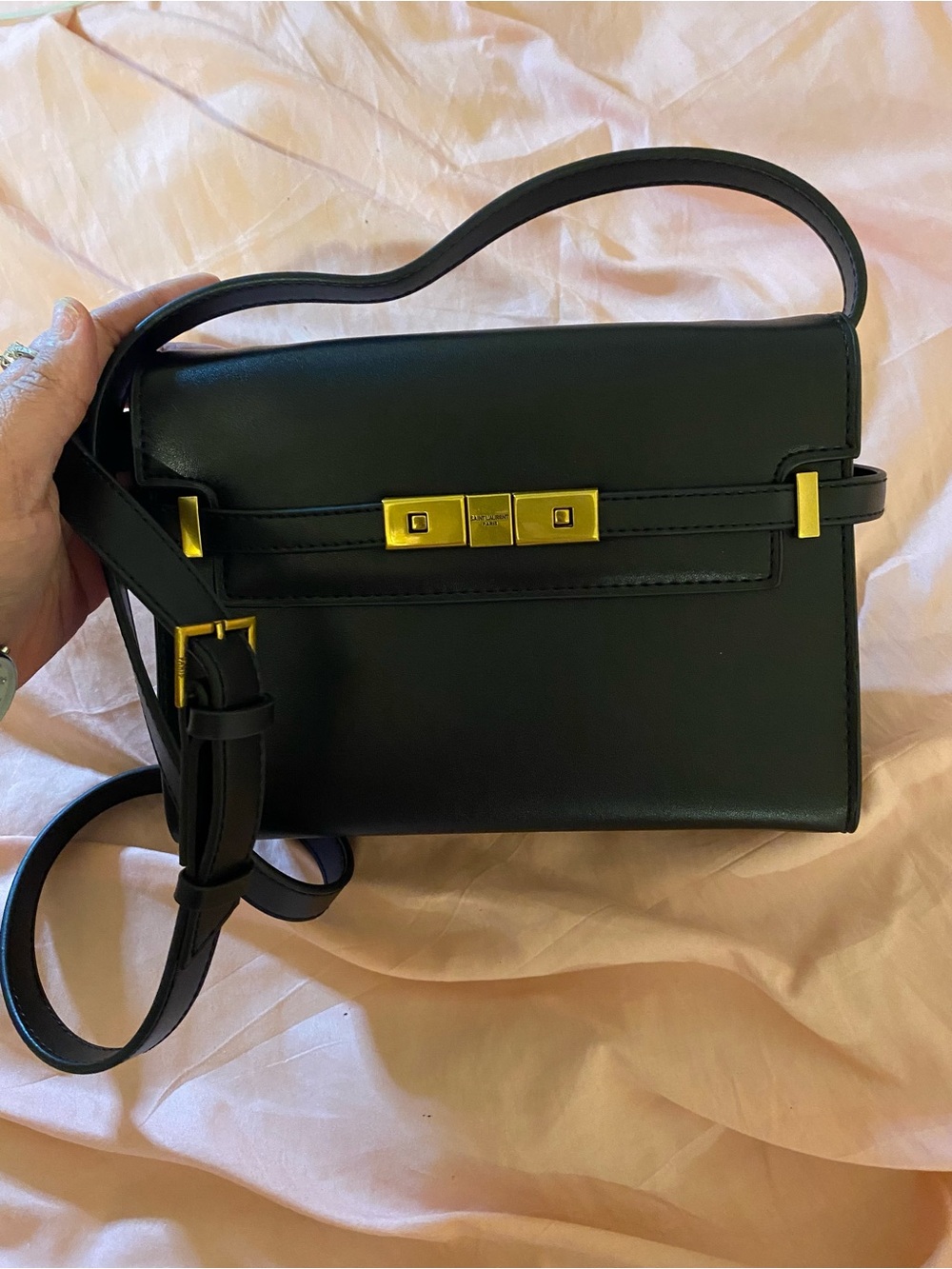Classic Saint Laurent Inspired Black Leather Shoulder Bag with Gold Hardware